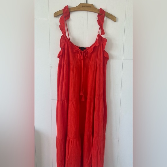 J. Crew Orange Tiered Ruffled Beach Maxi Dress Size Small - Picture 3 of 16